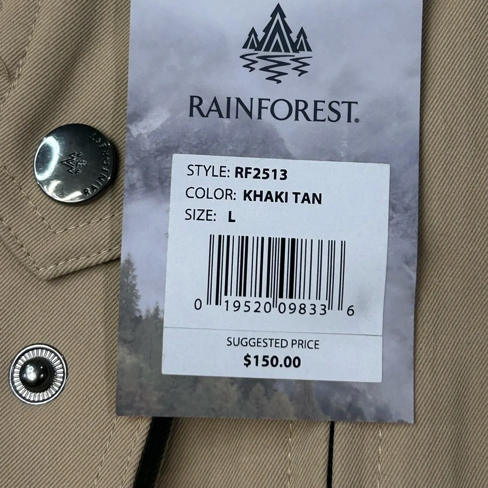 RAINFOREST Men's Drylander Tech Khaki Chore Jacket NWT L Water‎ Wind Resistant